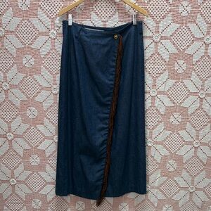 Vintage Zara Lange Denim Wrap Fringe Skirt Sz 8